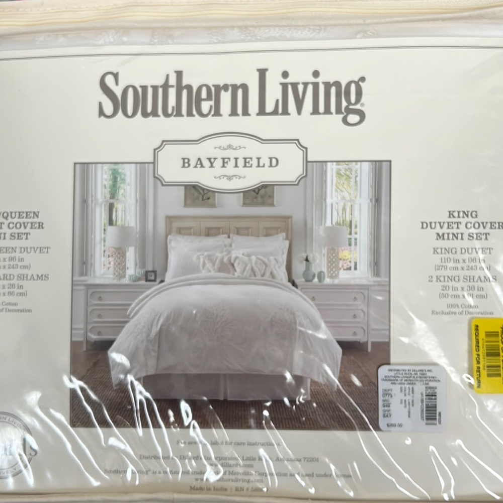 Southern Living NWT Bayfield Full/Queen Mini Set White w Coral Design